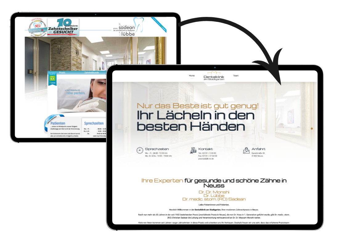 Vorher-Nachher Vergleich einer Zahnarzt-Website