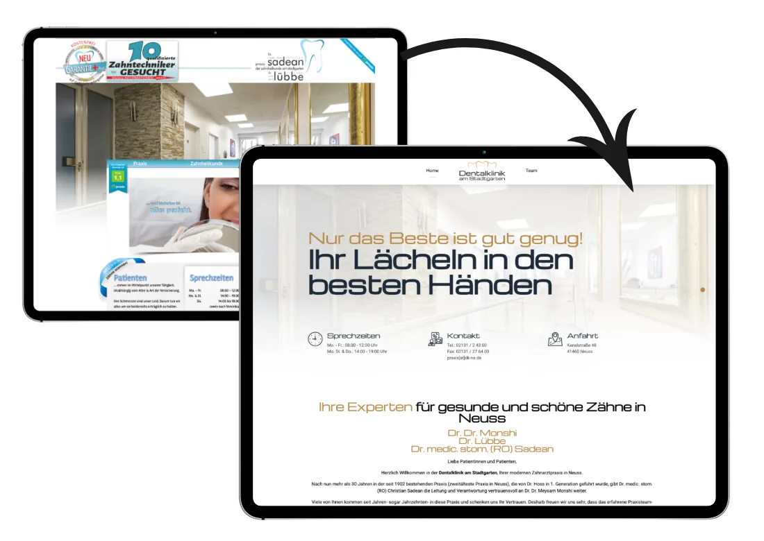 Vorher-Nachher Vergleich einer Zahnarzt-Website